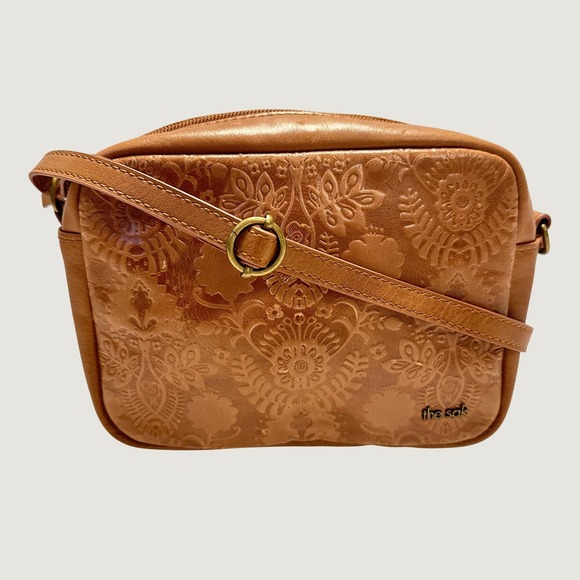 The Sak Handbags - The Sak Leather De Young Crossbody Camera Bag Cognac Brown Embossed Floral Boho